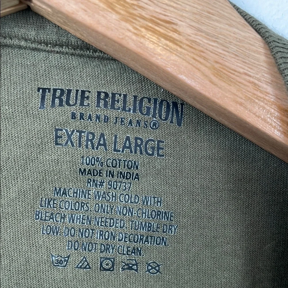 True Religion Men's XL Short Sleeve Pullover Stretch Casual Olive Green T-Shirt